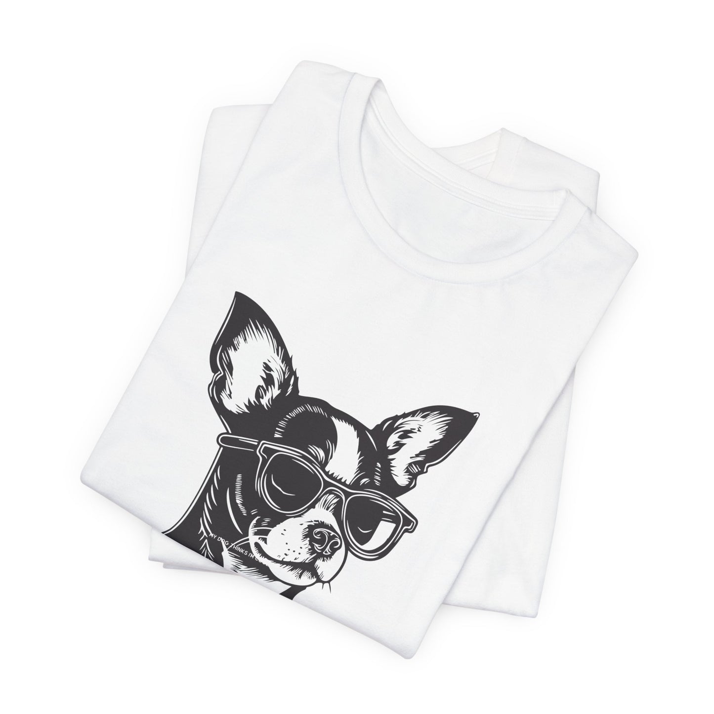Funny chihuahua dog t-shirt shown on model front view