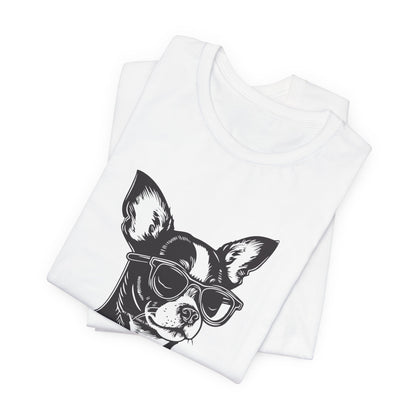 Funny chihuahua dog t-shirt shown on model front view