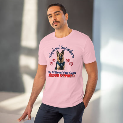 SHEPHERD SUPERHERO "NOT ALL HEROS WEAR CAPES" Soft Organic T-shirt - Unisex - Sniff Waggle And Walk