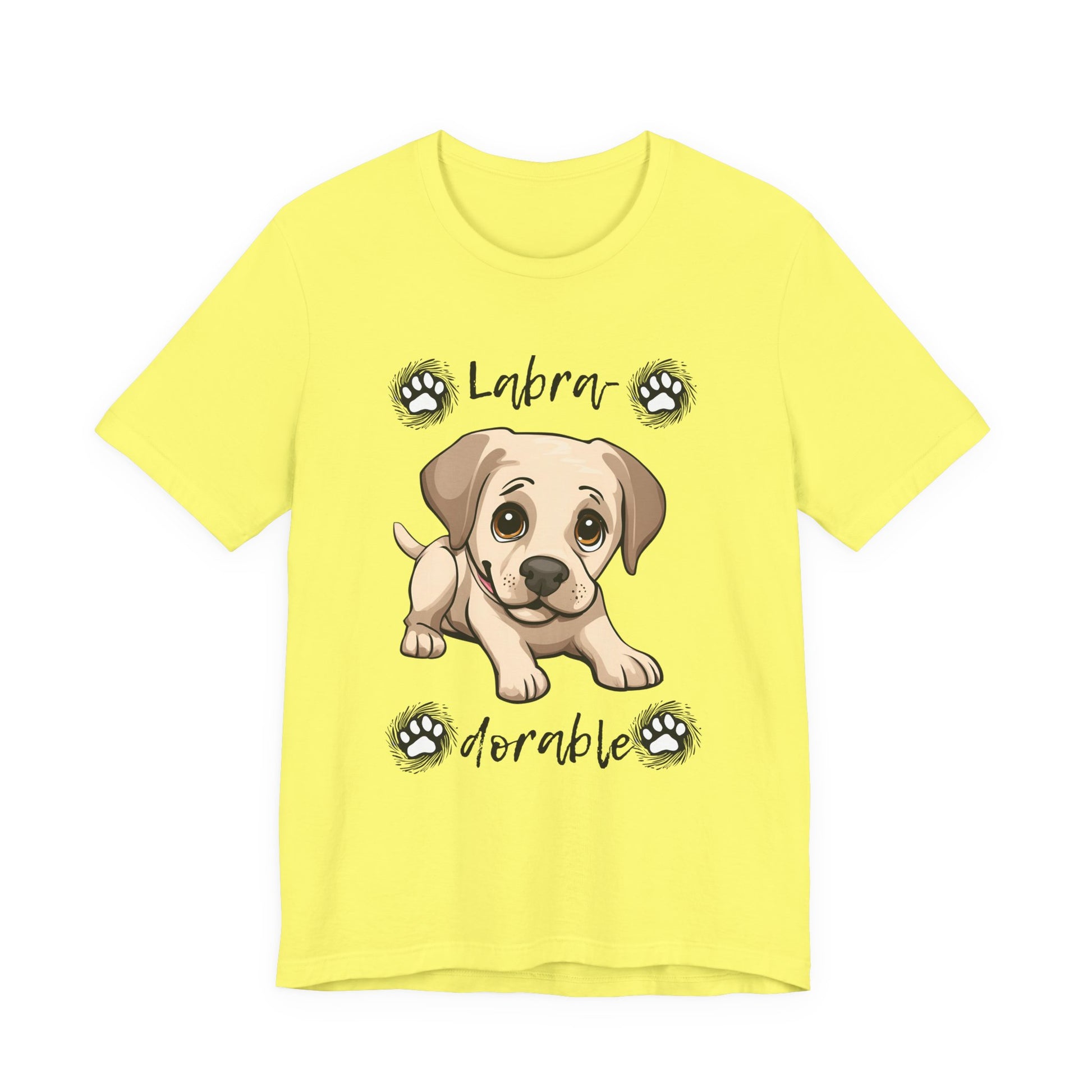 Labra-DORABLE Labrador puppy t-shirt in Yellow, flat lay front view