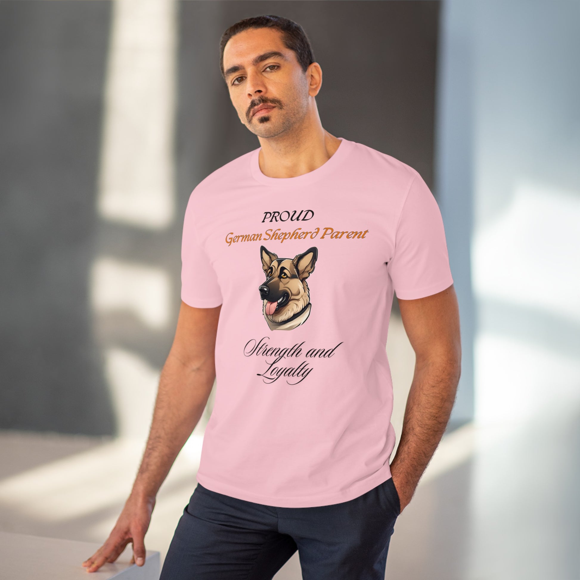 PROUD GERMAN SHEPHARD PARENT. "strength and loyalty" Dog Themed Soft Organic T-shirt - Unisex - Sniff Waggle And Walk