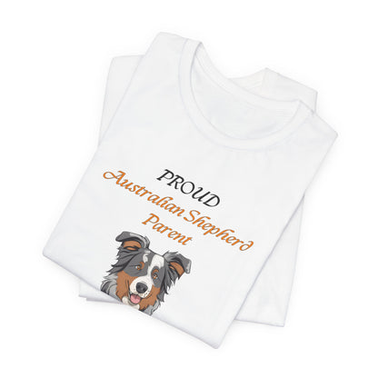Proud Australian Shepherd Parent t-shirt design close-up of Aussie Action artwork