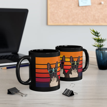 Staffie retro sunglasses black ceramic mug — dog lover gift
