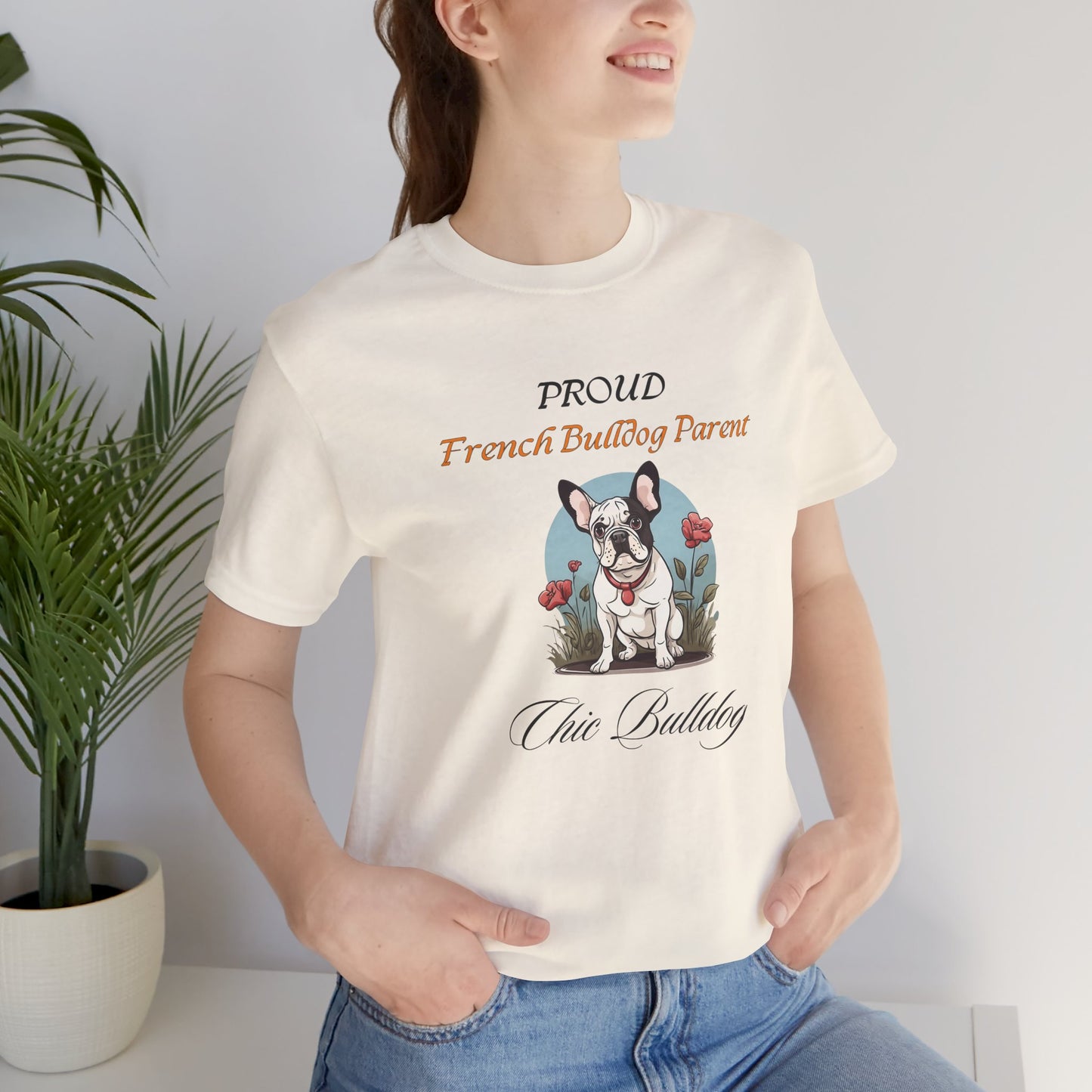 Proud French Bulldog Parent t-shirt — on hanger