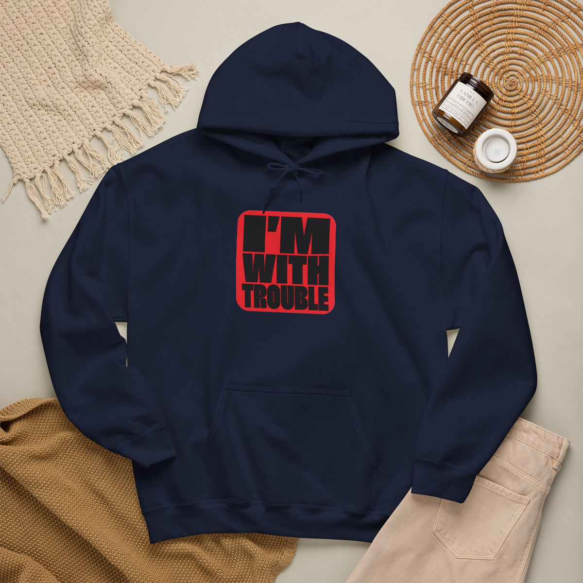 I'm With Trouble Hoodie - Funny Retro Red Graphic Pullover