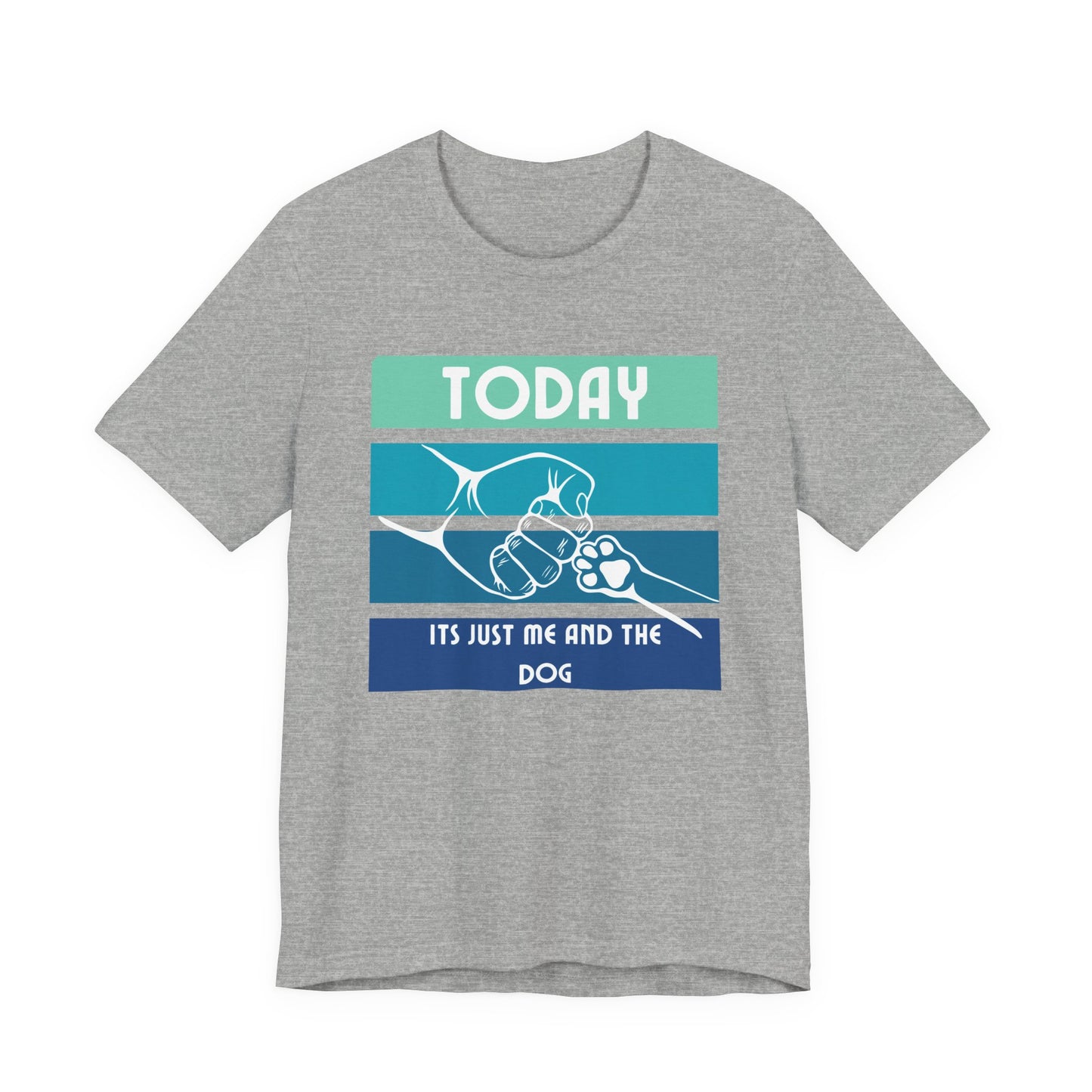 Today It's Just Me and the Dog retro tee in Athletic Heather grey, front view