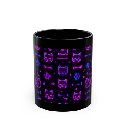 Neon glow cat pattern mug shown in hand