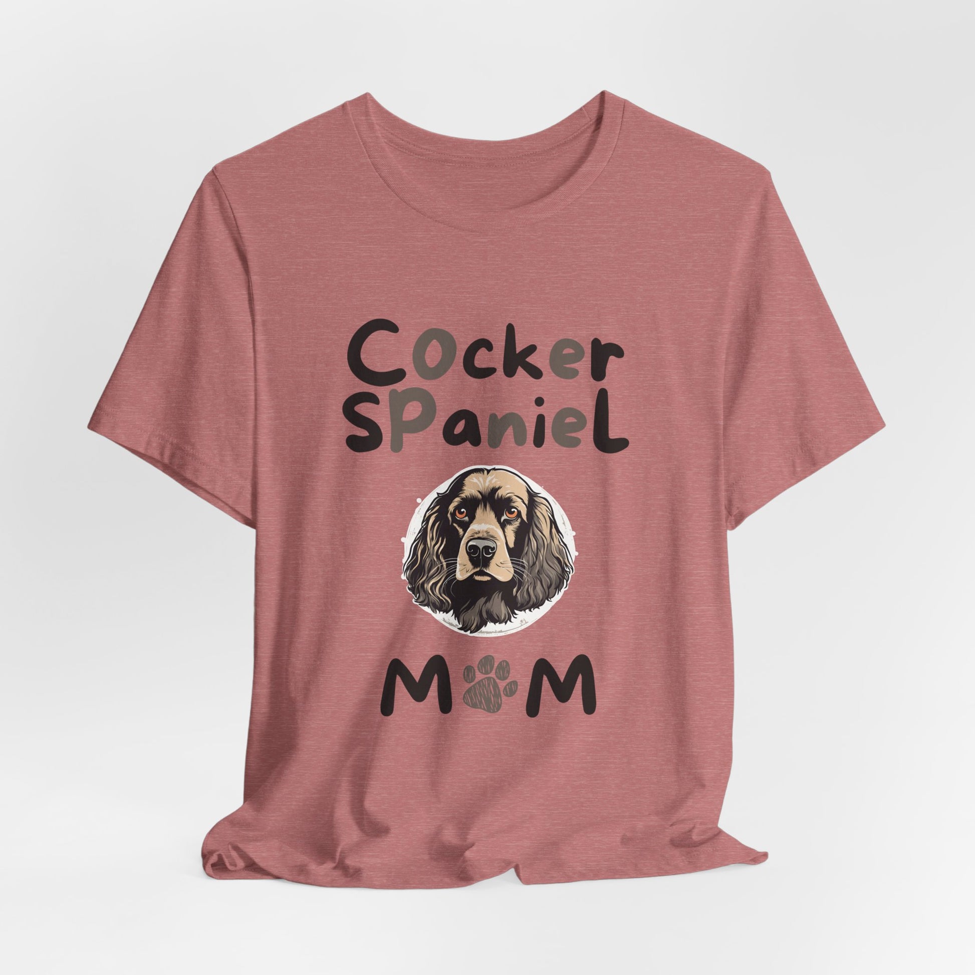 Cocker Spaniel Mum t-shirt in Heather Mauve, hanging front view