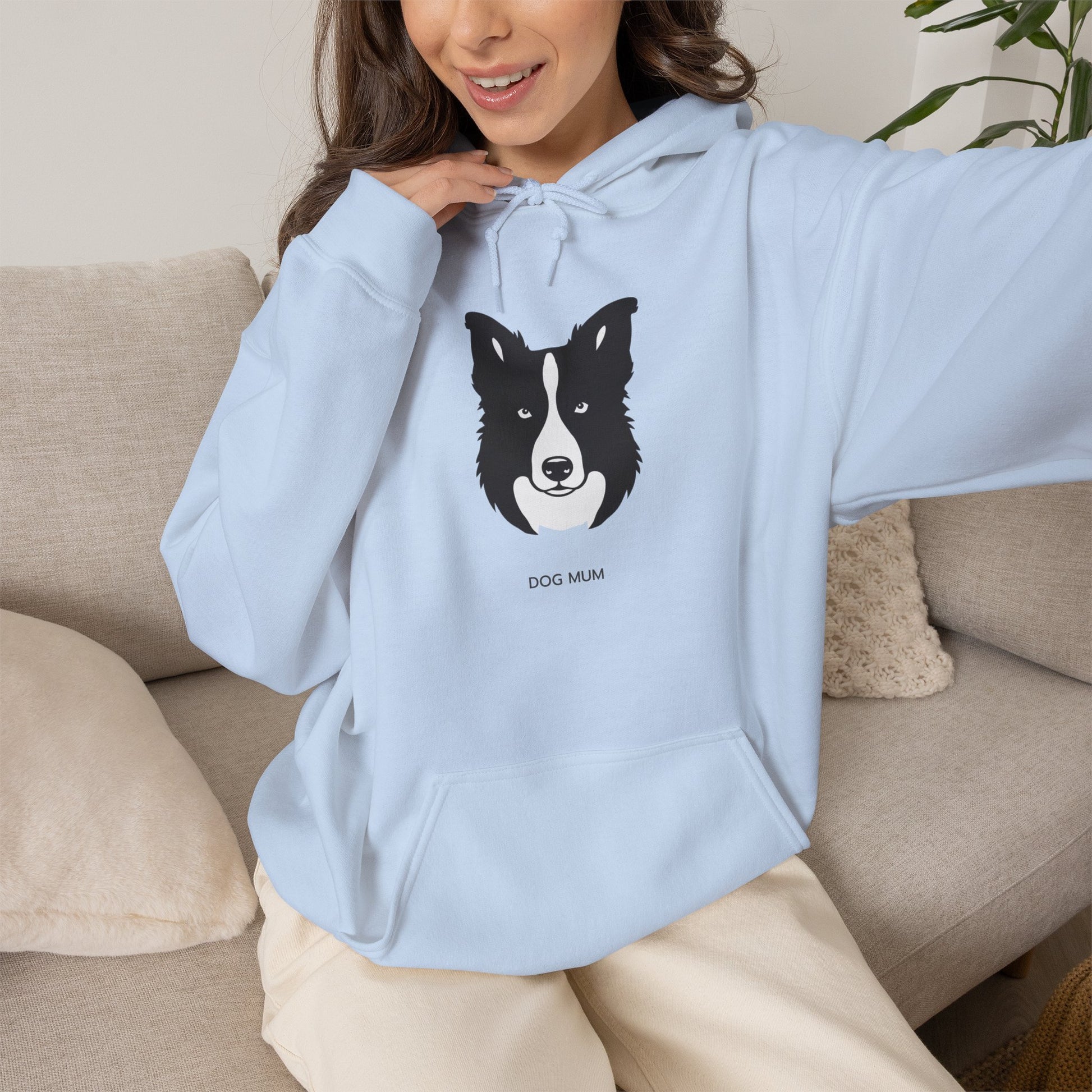 Border Collie Dog Mum line art hoodie in Sport Grey