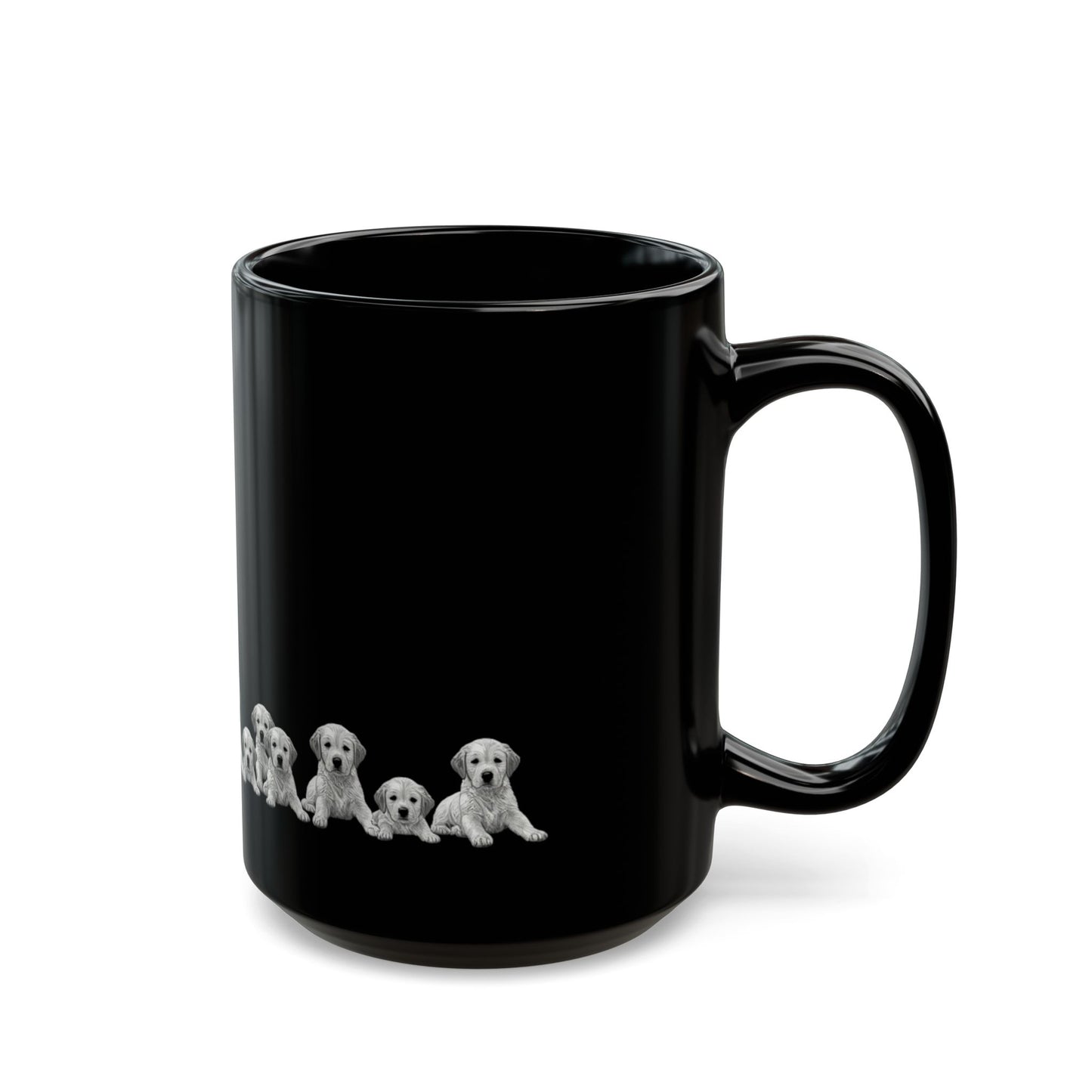 Black Puppy Row Mug — Cute golden retriever Puppies Ceramic Coffee Cup (11oz/15oz)