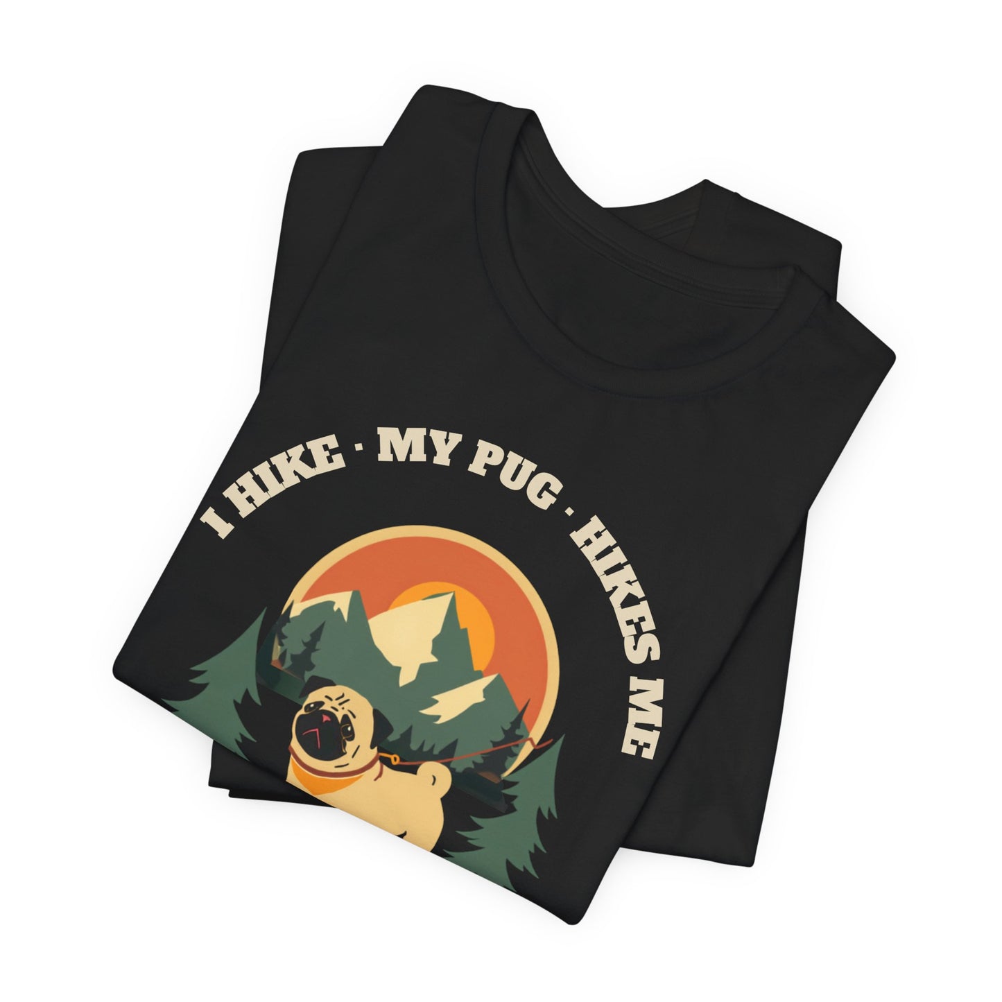 Dark grey heather pug hiking t-shirt detail