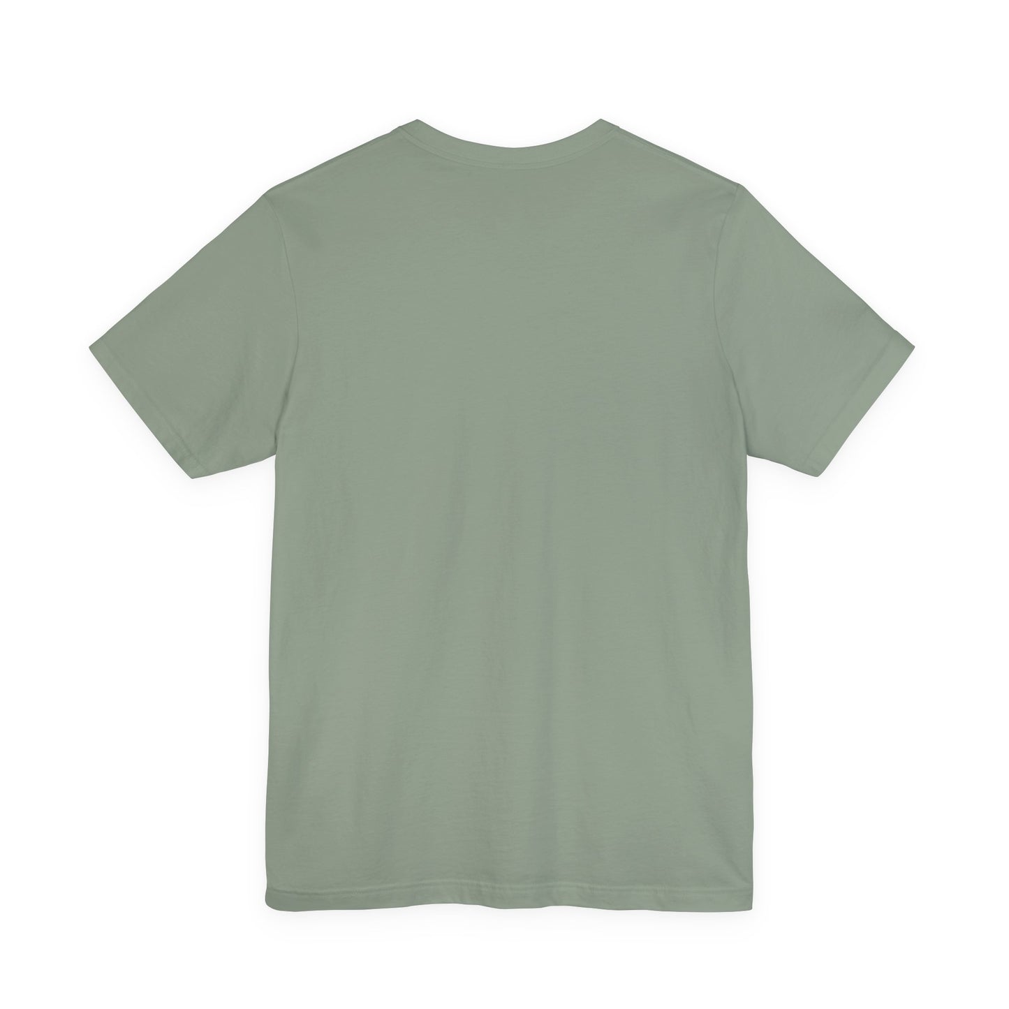 Back view of Sage green Jack Russell Adventure Buddy unisex t-shirt