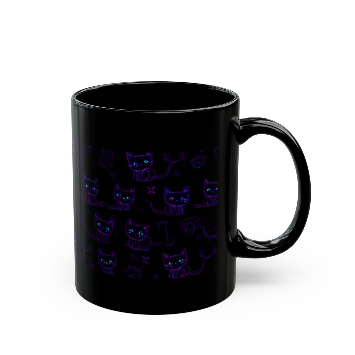 Black Cat Pattern Mug — Neon Gothic Cat Coffee Cup (11oz & 15oz)