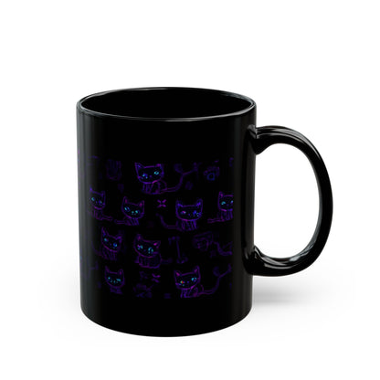 Gothic cat pattern mug shown in hand