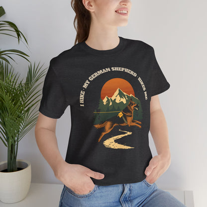 Dark grey heather german shepherd hiking t-shirt for GSD lovers