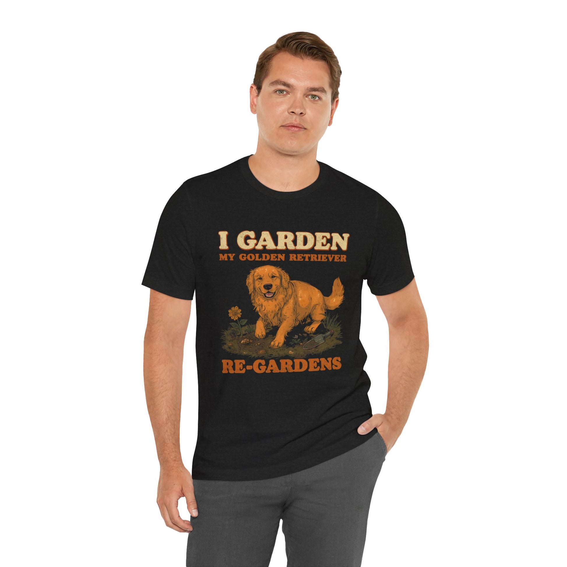 Golden Retriever gardening t-shirt front view