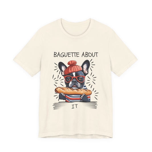 Frenchie baguette pun tee on Natural Bella+Canvas 3001 — SniffWaggleNWalk™