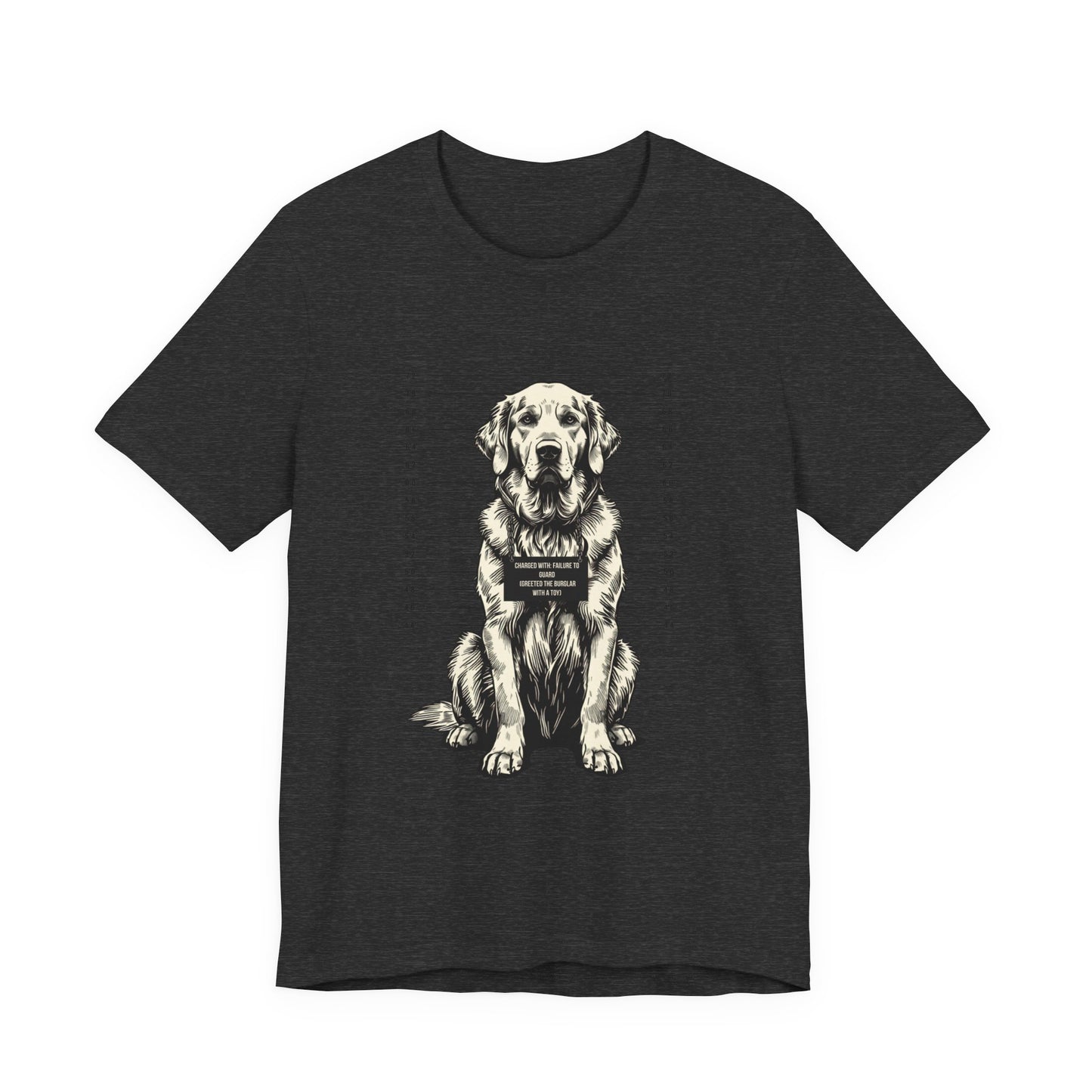 Golden Retriever True Crime Night Shift t-shirt, black heather, back view