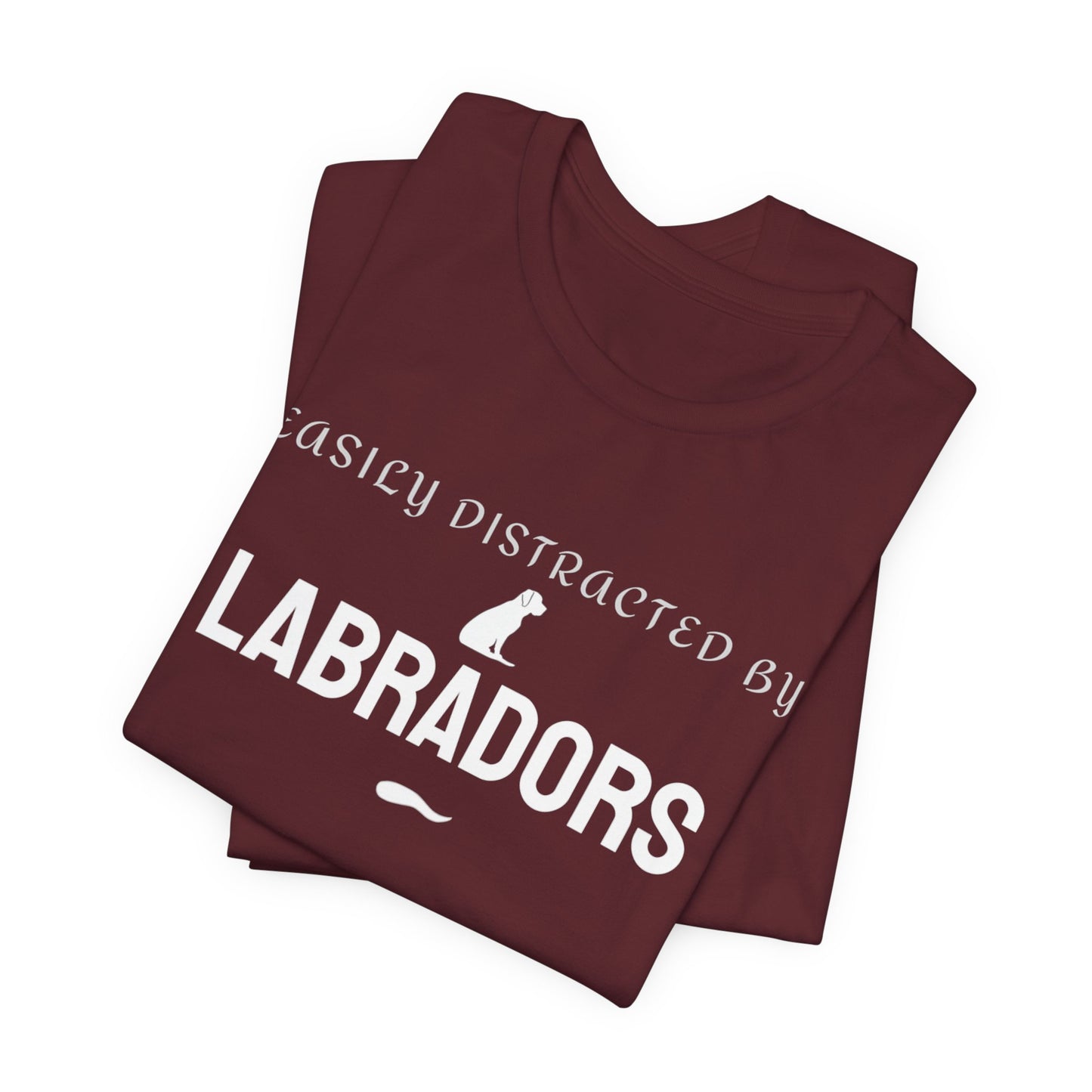 Black Labrador lover tee close-up, Easily Distracted by Labradors print detail