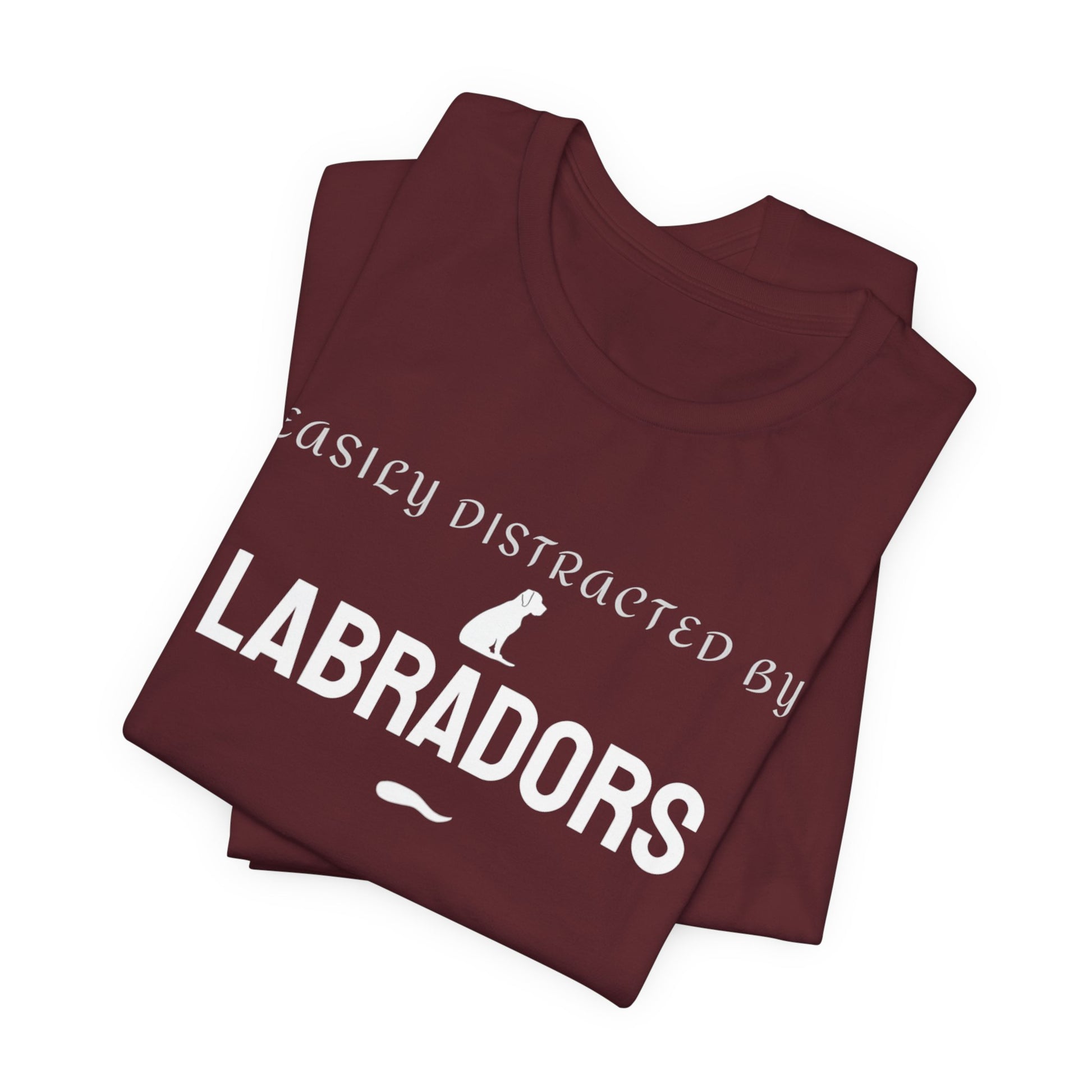 Black Labrador lover tee close-up, Easily Distracted by Labradors print detail