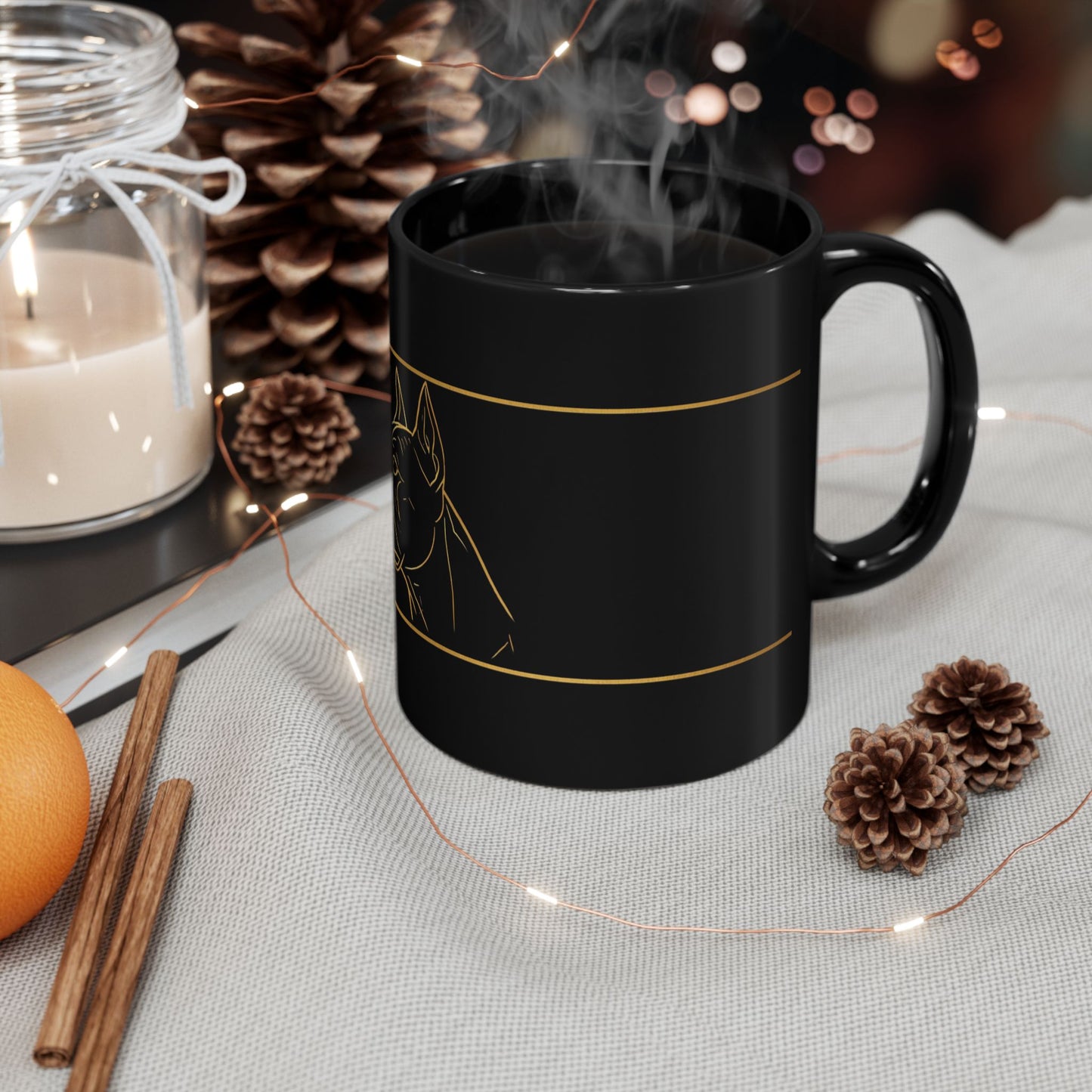 Black Ceramic Mug with Gold staffie Outline – Elegant Pet Lover Coffee Cup (11oz, 15oz)