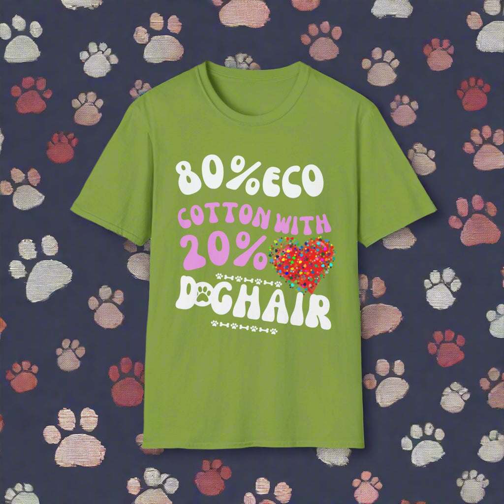 80% Cotton 20% Dog Hair T-Shirt in Kiwi — dog humour gift tee — SniffWaggleNWalk™