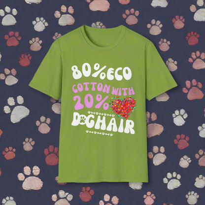 80% Cotton 20% Dog Hair T-Shirt in Kiwi — dog humour gift tee — SniffWaggleNWalk™