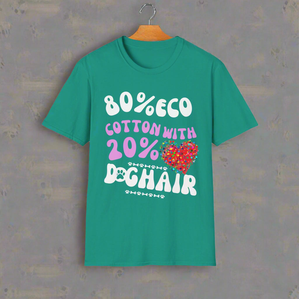 80% Cotton 20% Dog Hair T-Shirt worn view — ultra-soft dog owner tee — SniffWaggleNWalk™