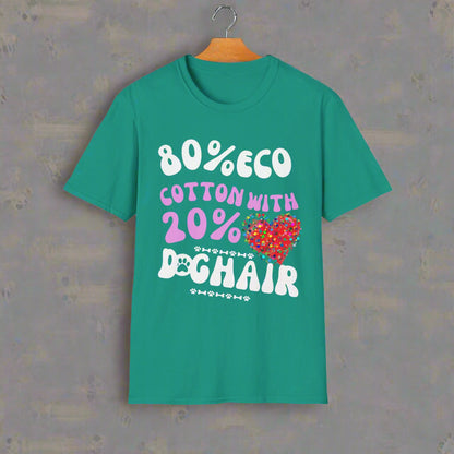 80% Cotton 20% Dog Hair T-Shirt worn view — ultra-soft dog owner tee — SniffWaggleNWalk™