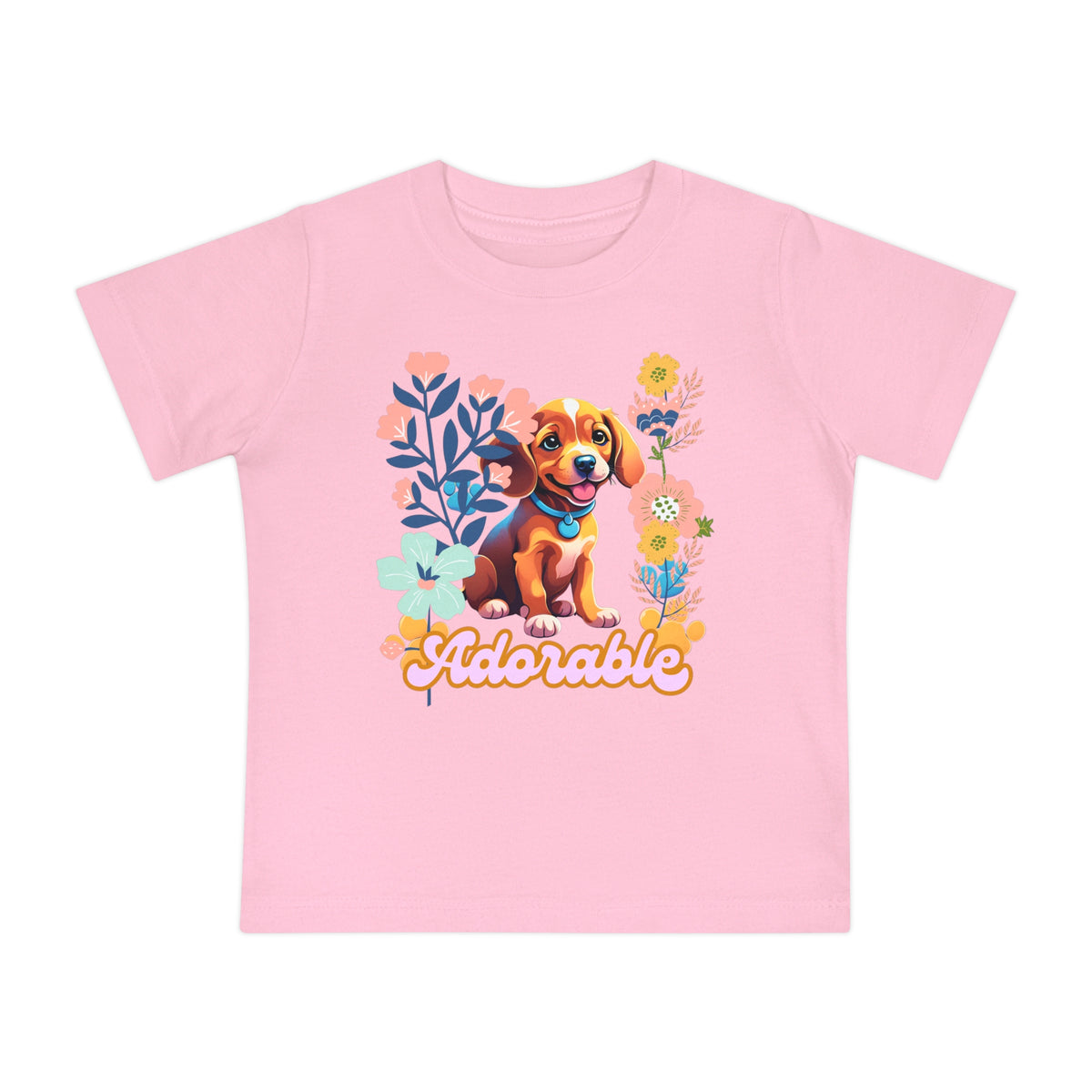 Wildflower Pup baby t-shirt — flat lay
