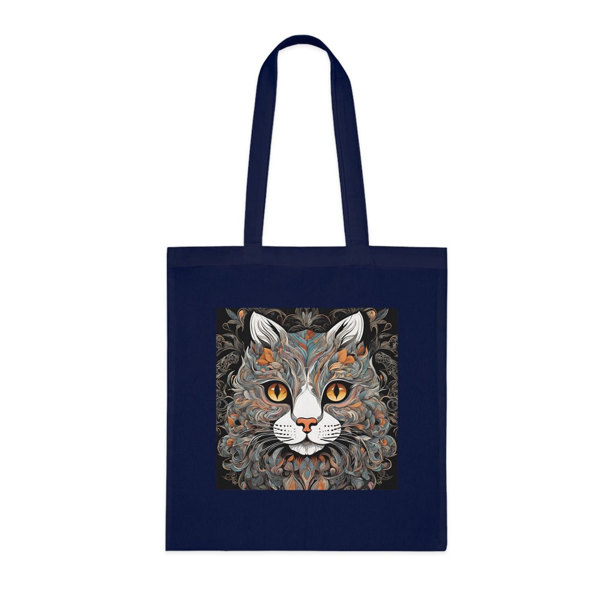 SniffWaggleNWalk™ cat tote in navy blue — close-up of reinforced handle stitching