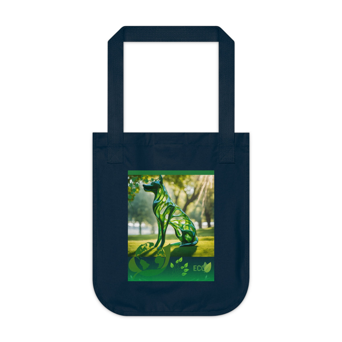 SniffWaggleNWalk™ organic cotton tote bag with dog design — side view showing gusset