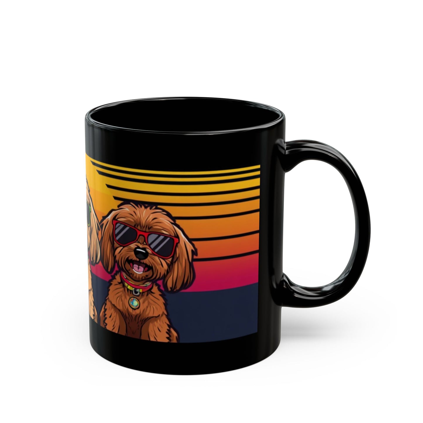 cocka poo Black Coffee Mug — Cute Puppy Sunset Design (11oz/15oz)