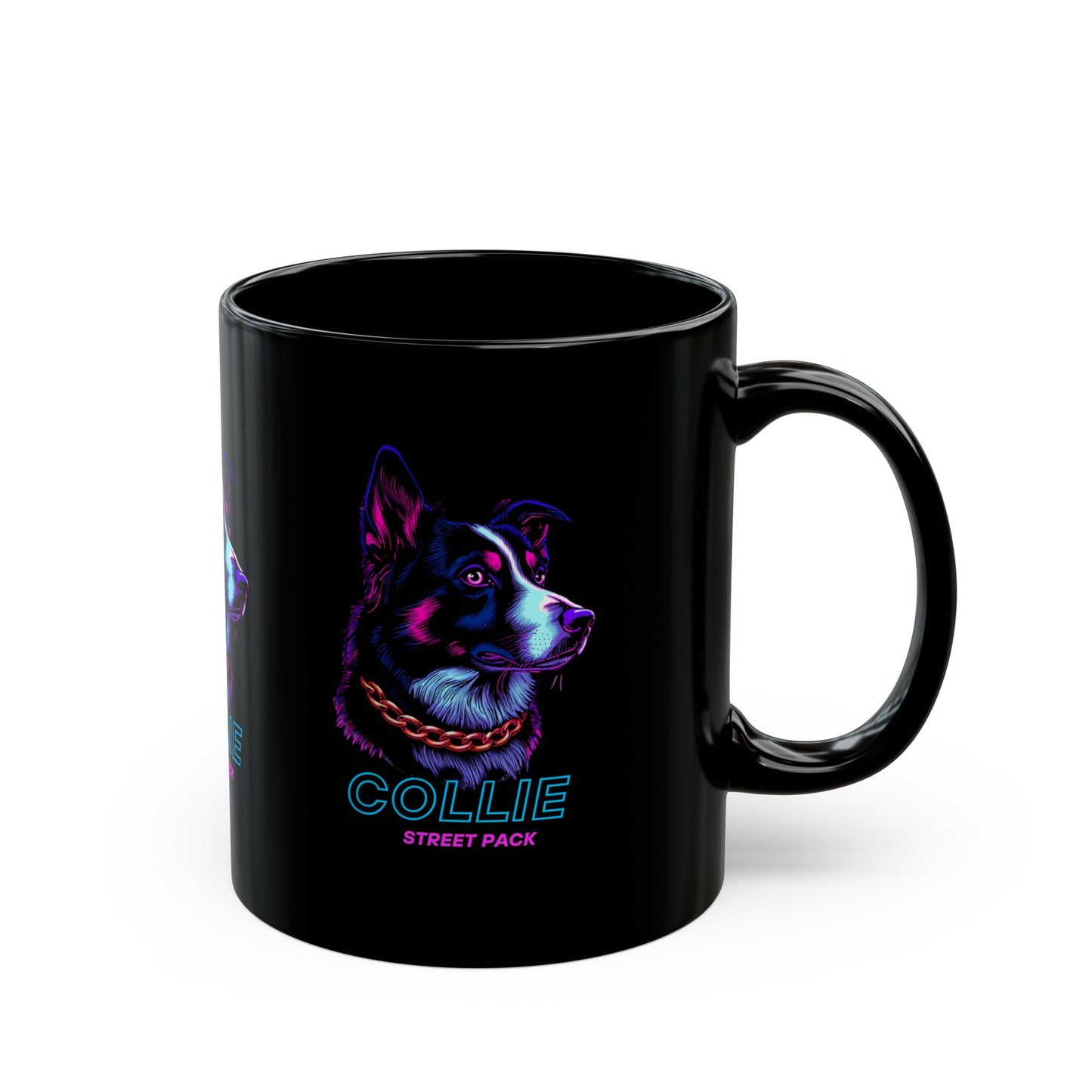 Collie Street Pack Black Mug — Neon Collie Dog Coffee Mug (11oz/15oz)