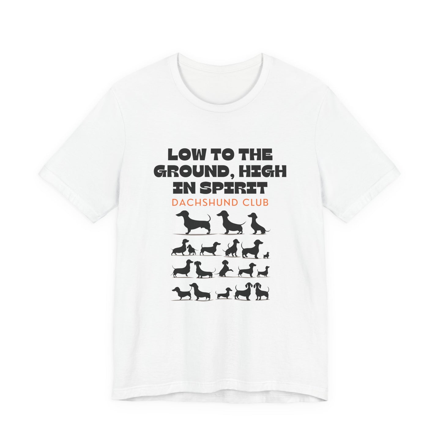 Dachshund Club t-shirt in White — sausage dog silhouettes graphic tee, front view