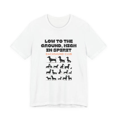 Dachshund Club t-shirt in White — sausage dog silhouettes graphic tee, front view