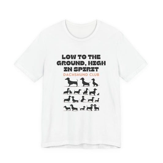 Dachshund Club t-shirt in White — sausage dog silhouettes graphic tee, front view