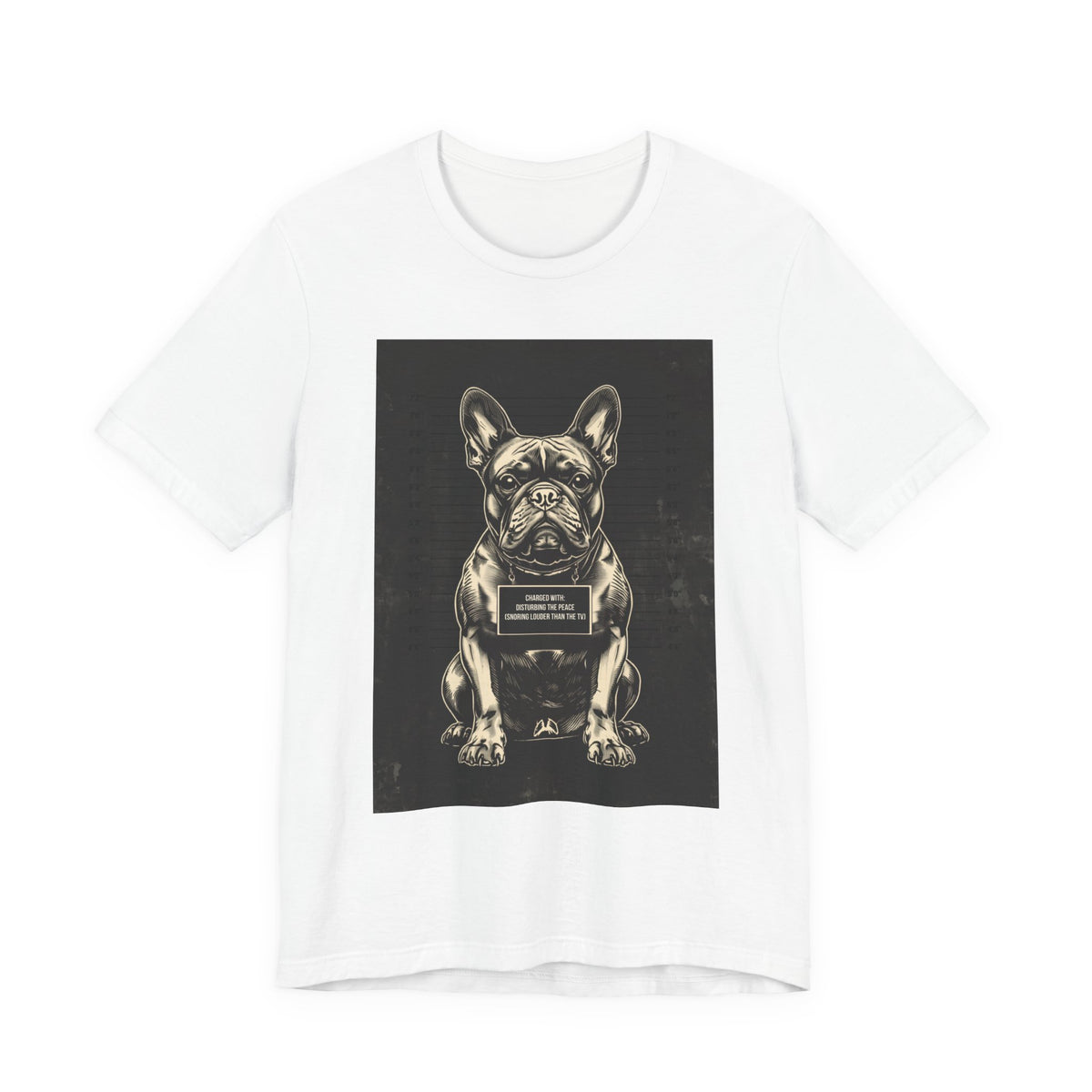 Lifestyle photo of the French Bulldog True Crime Night Shift tee
