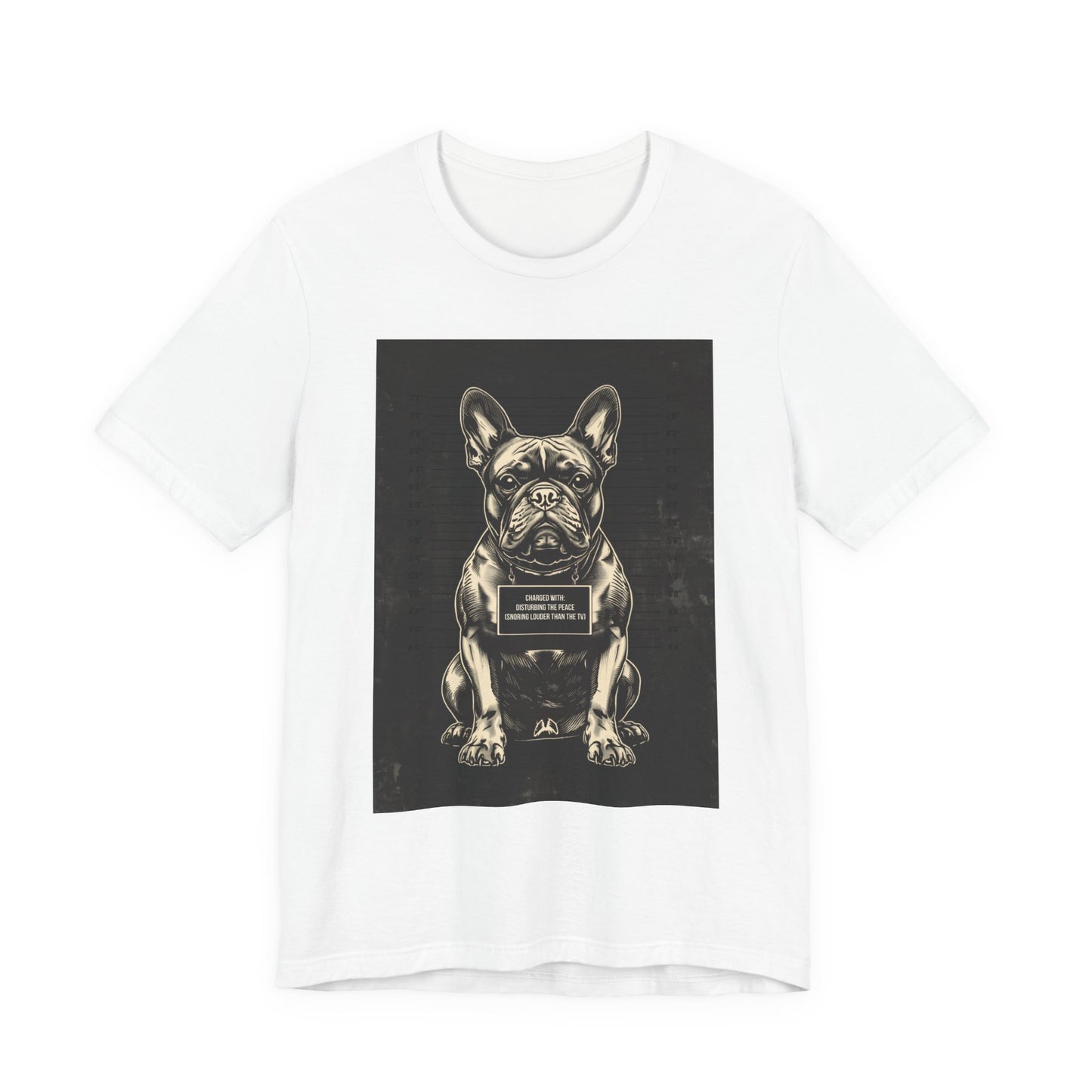 Lifestyle photo of the French Bulldog True Crime Night Shift tee
