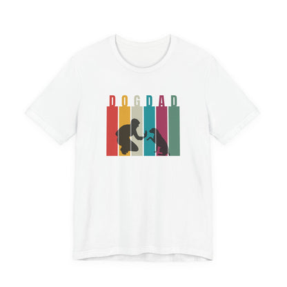 Dog Dad T-Shirt — close-up of retro stripe colour-block print