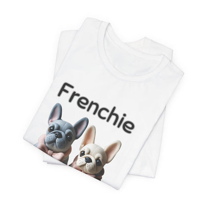 Folded White Frenchie Squad t-shirt with French Bulldog pups design