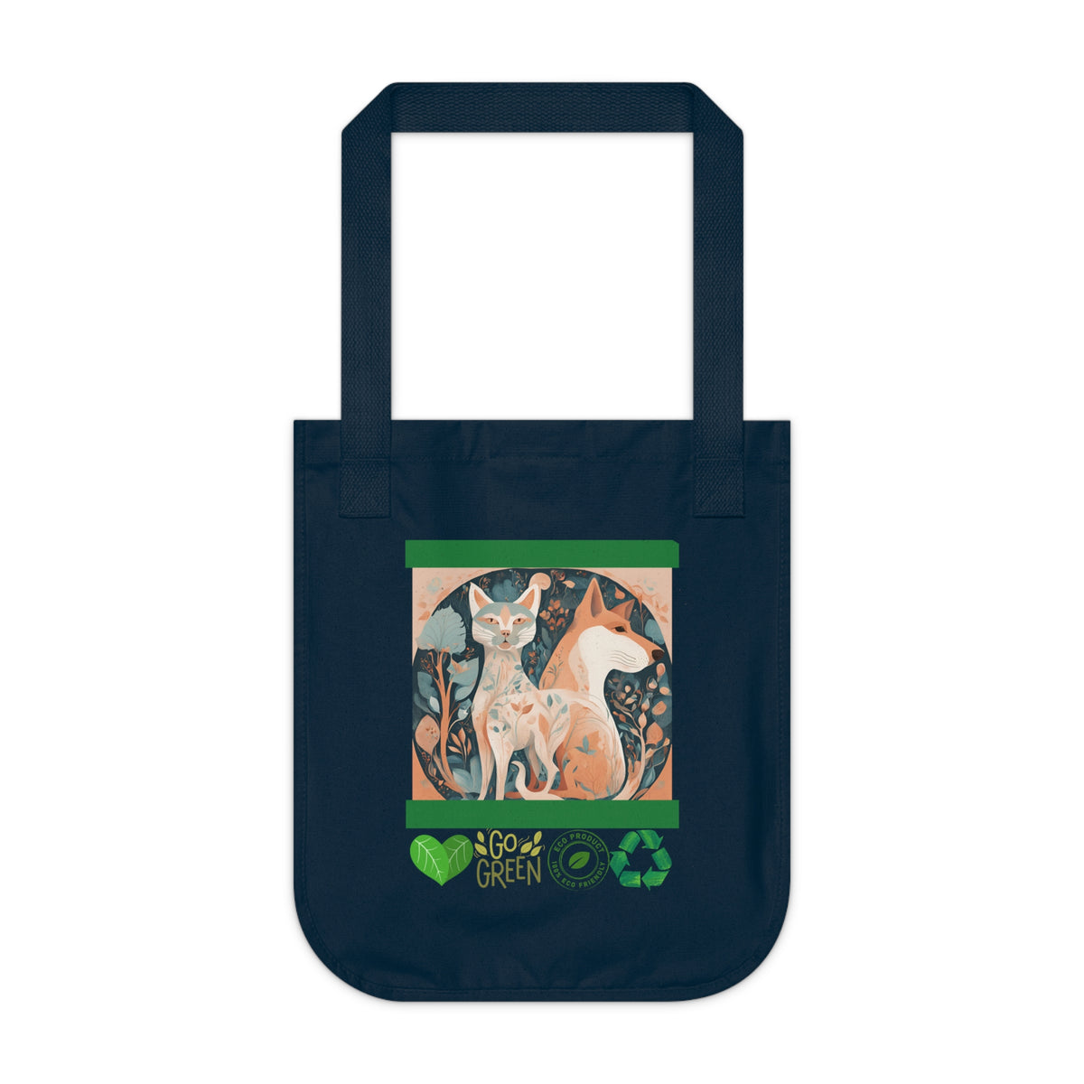 SniffWaggleNWalk™ woodland dog tote bag in natural colourway — side view showing gusseted base