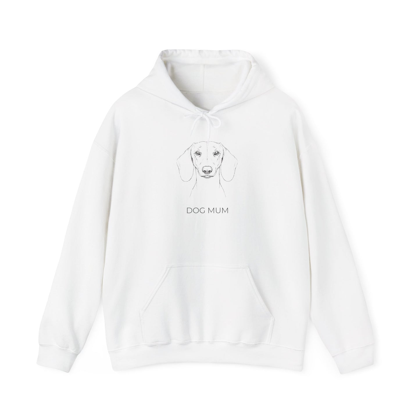 Minimalist line art Dachshund with Dog Mum text on light hoodie