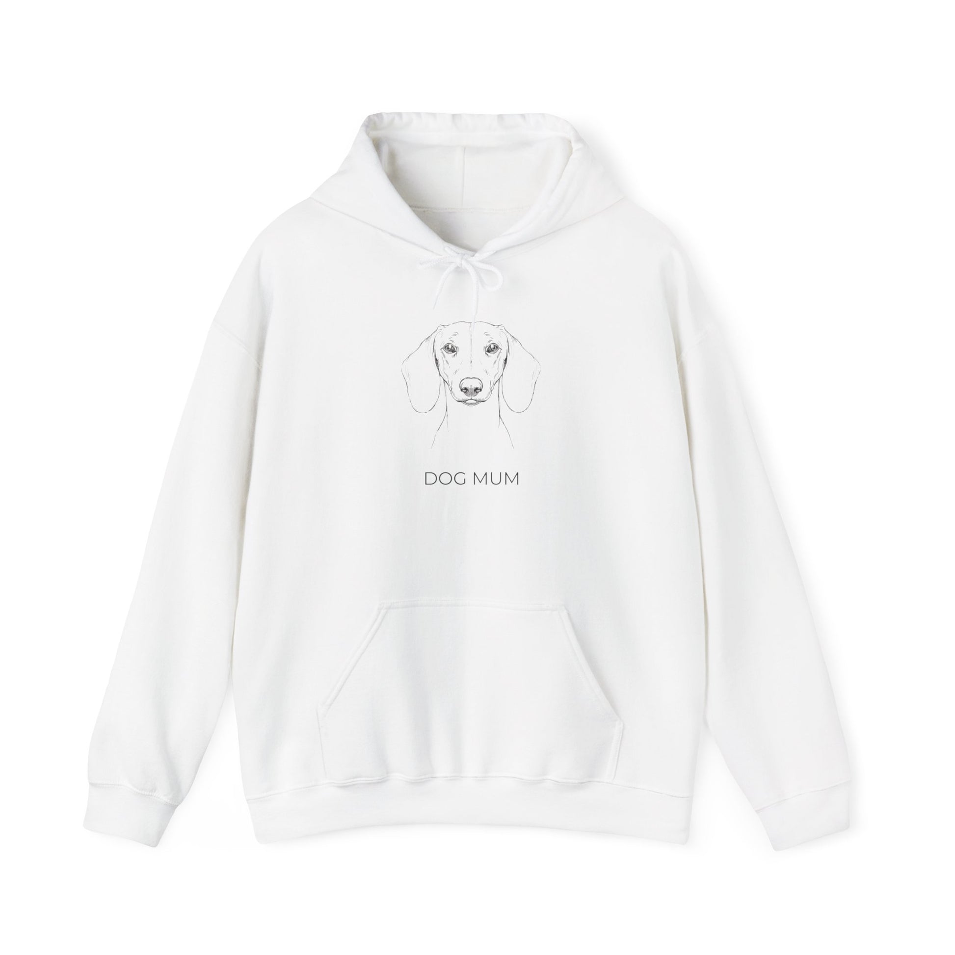 Minimalist line art Dachshund with Dog Mum text on light hoodie