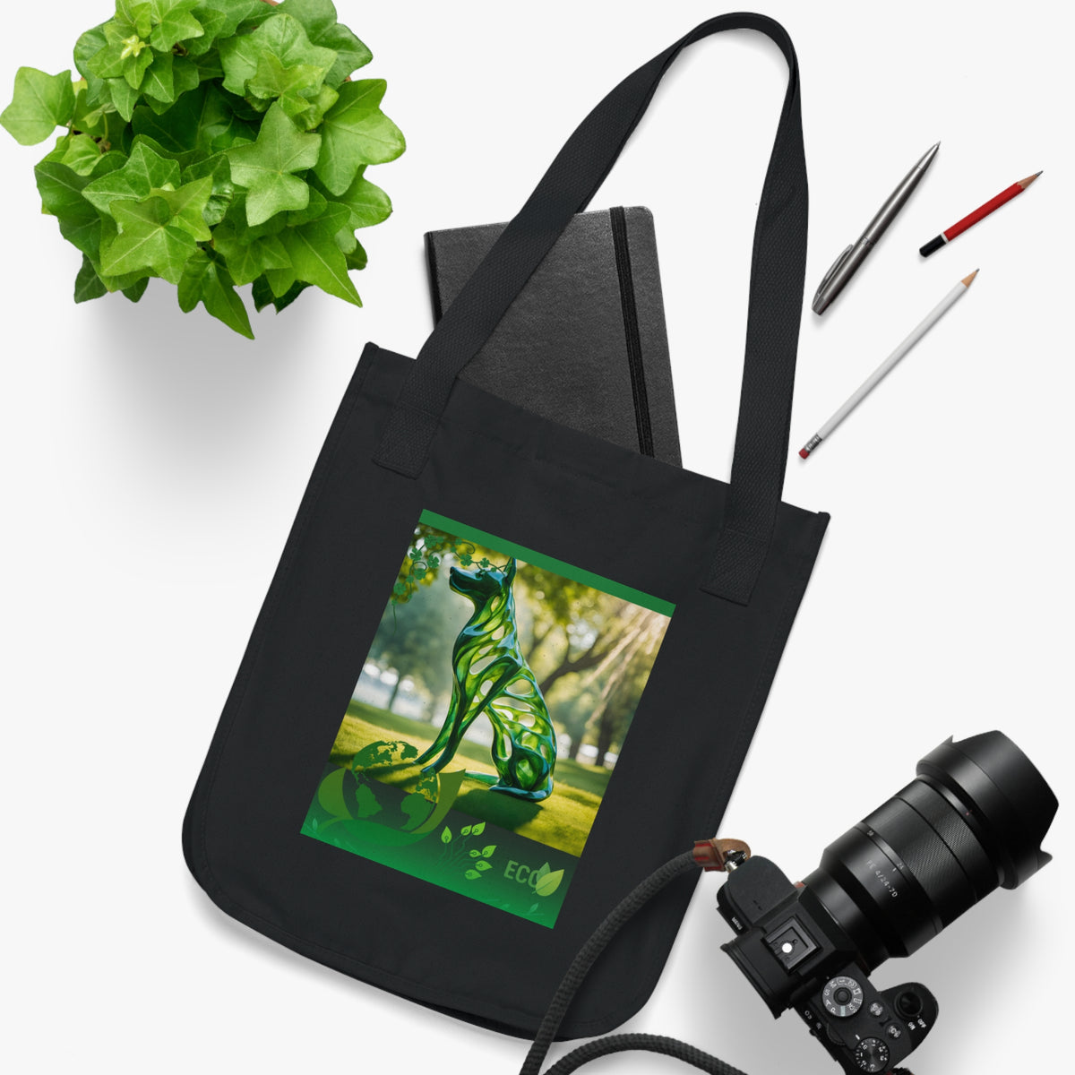 Eco friendly dog tote bag interior showing spacious open compartment and gusseted base