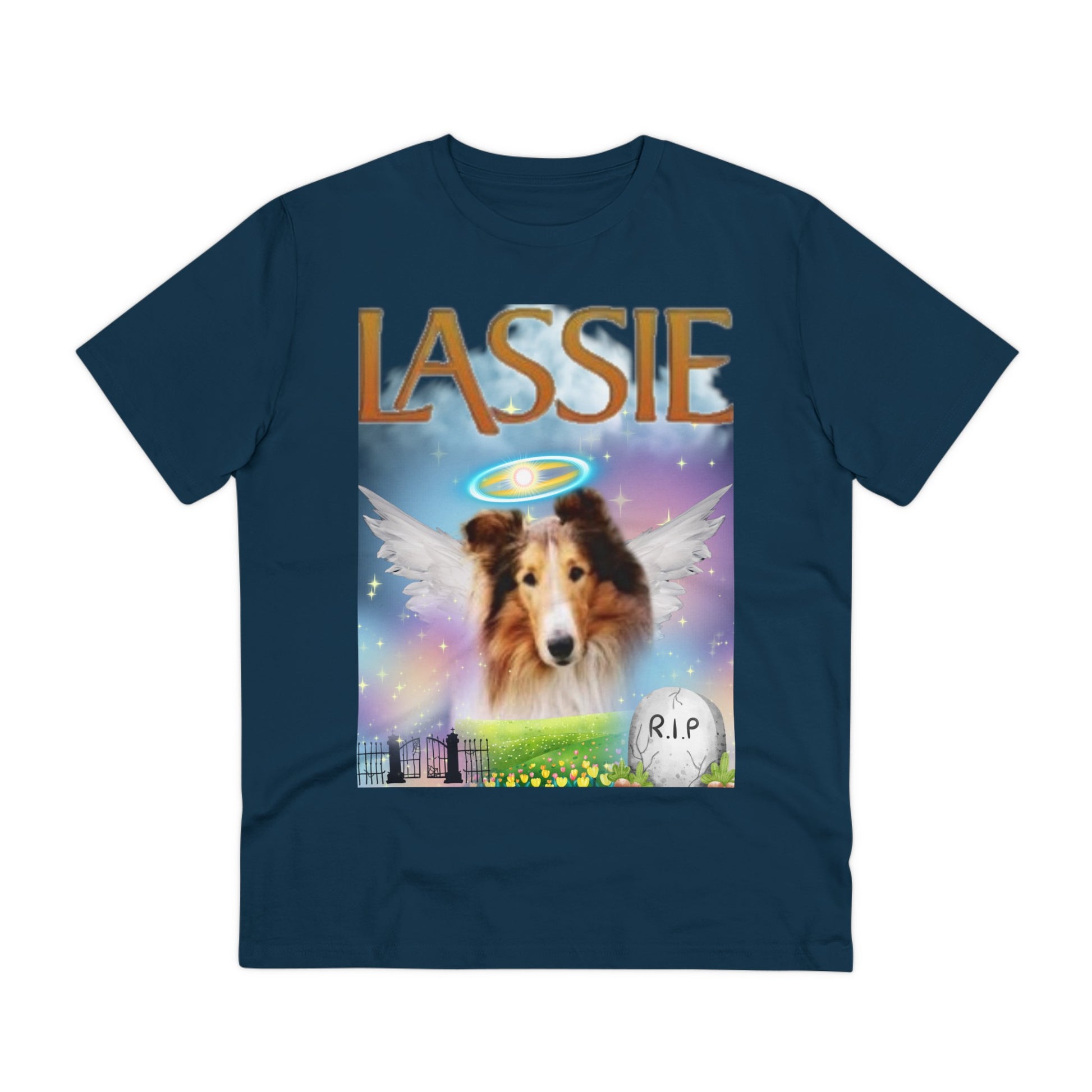 "RIP LASSIE" Organic Creator T-shirt - Unisex by Sniffwaggleandwalk™ - Sniff Waggle And Walk