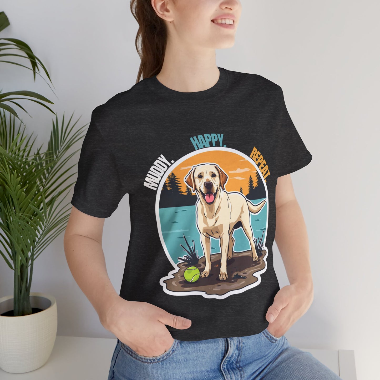 Labrador Retriever Beach Tee – 'Muddy Happy Bright' Dog Lover Shirt