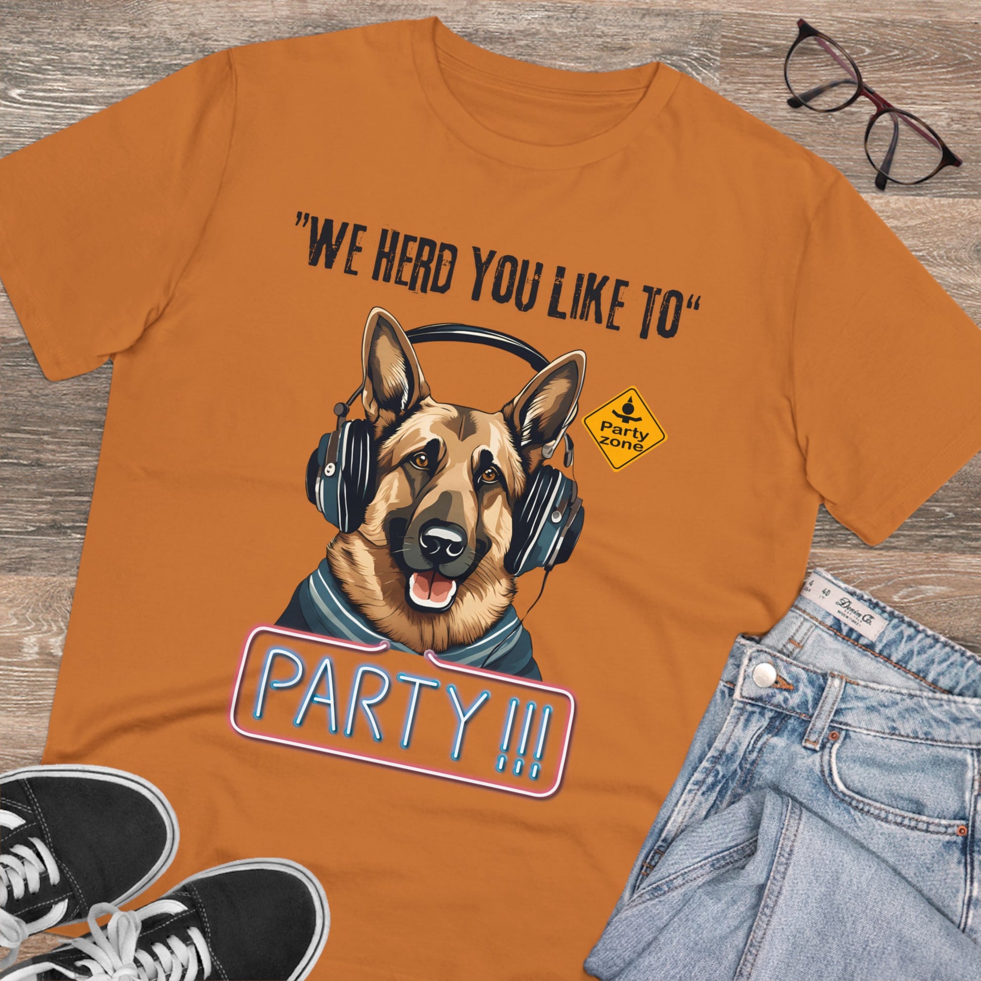 "WE HERD YOU LIKE TO PARTY" Organic Creator T-shirt - Unisex by Sniffwaggleandwalk™ - Sniff Waggle And Walk