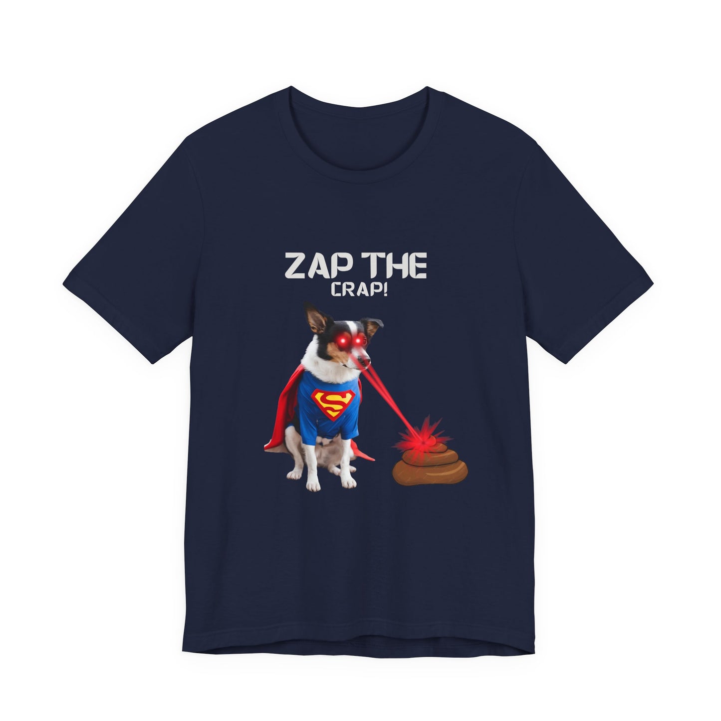Laser Poo Edition t-shirt in Red — bold funny dog laser beam graphic, Bella+Canvas 3001
