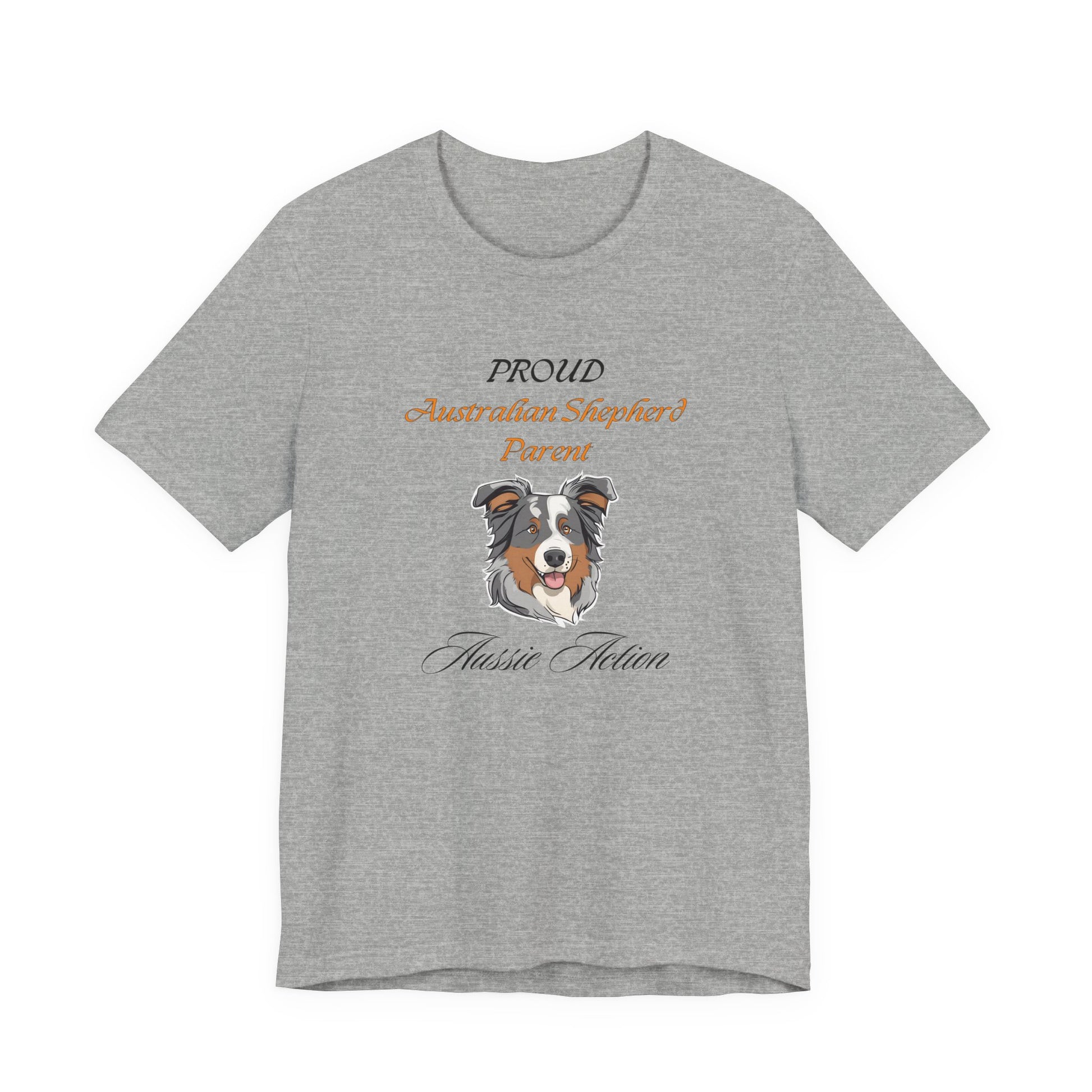 Proud Australian Shepherd Parent t-shirt in Athletic Heather, front view